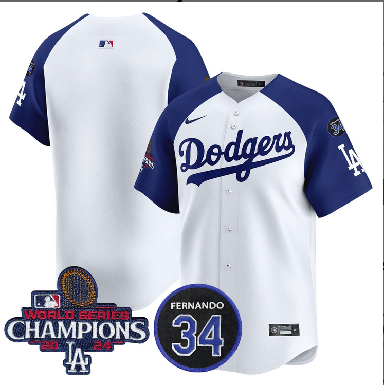 Men MLB Los Angeles Dodgers blank white 2024 World Series Champions Patch Limited Jersey style 2